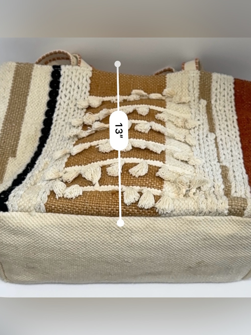 Roolee Culebra Woven Tote Bag - Boho Tassel Knit Stripe Shoulder Bag - Picture 11 of 11